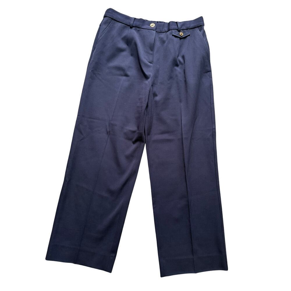 St. John Sport Navy Stretch Dress Pants Women’s Size 12 Gold Button Detail